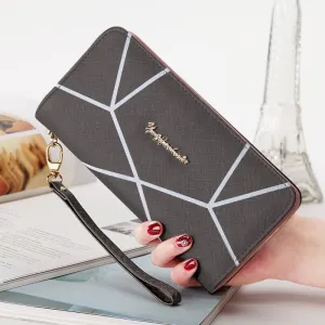 2020 new fashion linear pattern leather large-capacity card-holder wallet purse