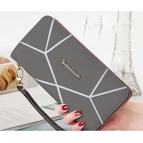 2020 new fashion linear pattern leather large-capacity card-holder wallet purse