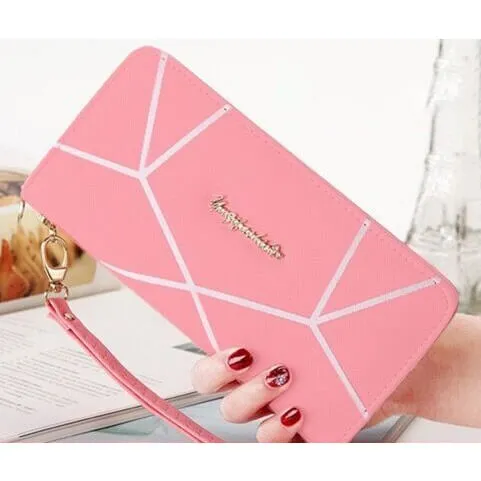 2020 new fashion linear pattern leather large-capacity card-holder wallet purse