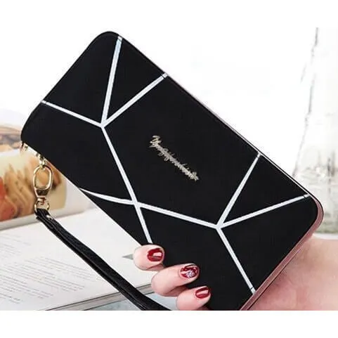 2020 new fashion linear pattern leather large-capacity card-holder wallet purse