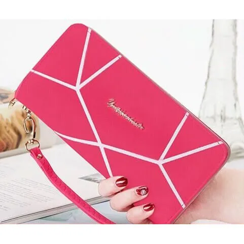 2020 new fashion linear pattern leather large-capacity card-holder wallet purse