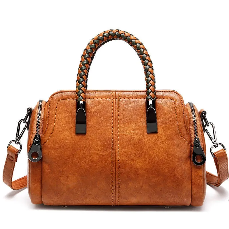 2020 new large - capacity vintage soft leather shoulder bag fashion knitting handbag