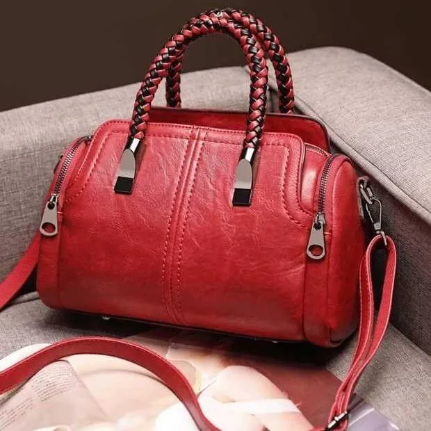 2020 new large - capacity vintage soft leather shoulder bag fashion knitting handbag