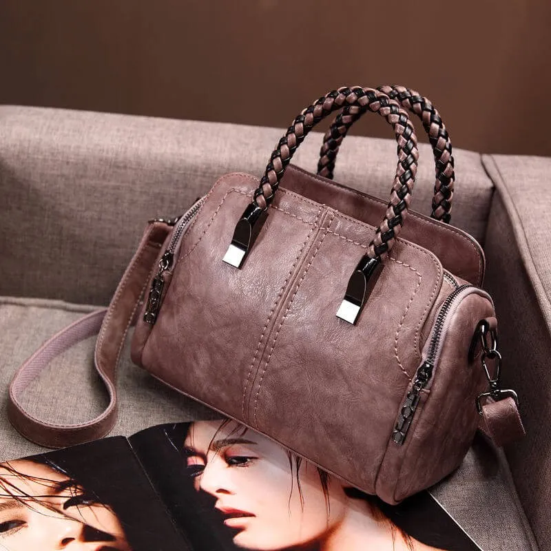 2020 new large - capacity vintage soft leather shoulder bag fashion knitting handbag