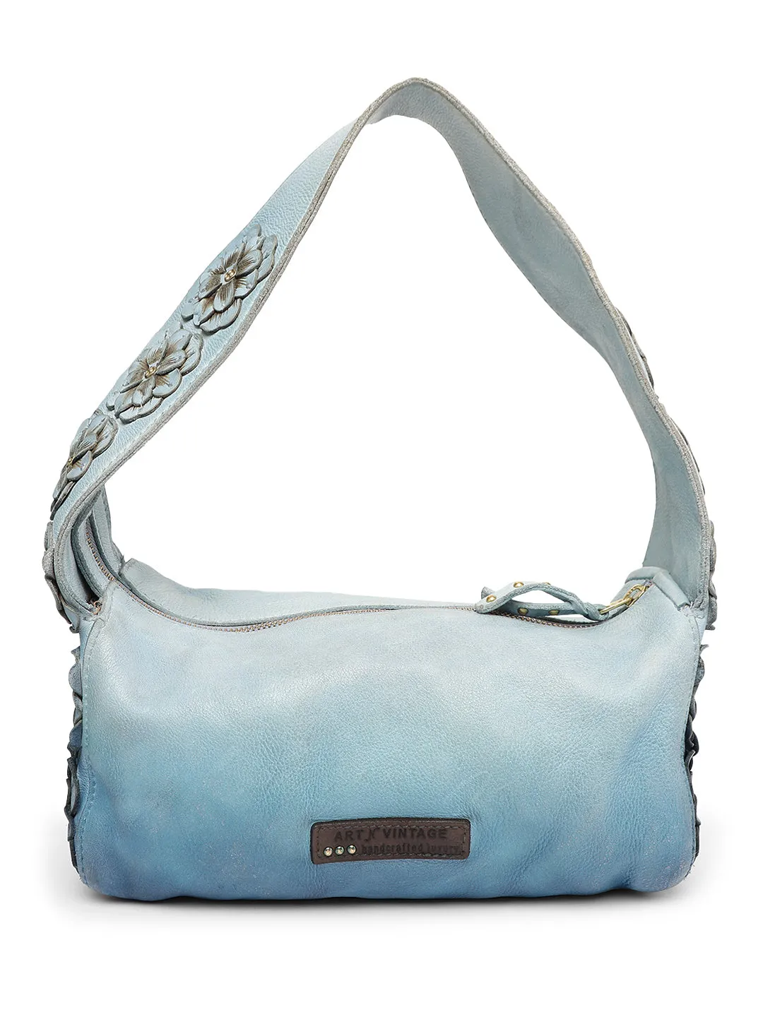 Azure Aster Charm: Elevate Your Look with Our Blue Leather Shoulder Bag