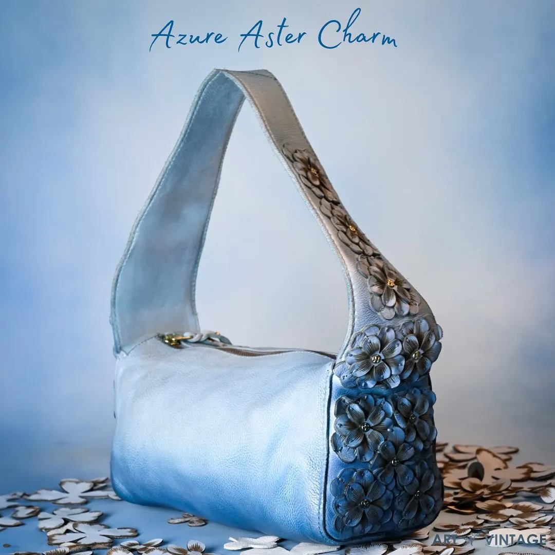 Azure Aster Charm: Elevate Your Look with Our Blue Leather Shoulder Bag