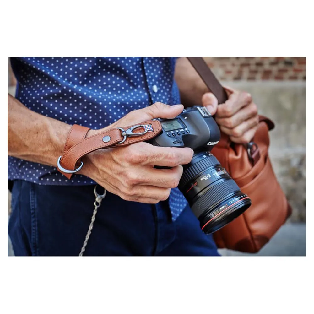 Barber Shop "Razor Cut" Camera Wrist Strap (Grained Brown Leather)