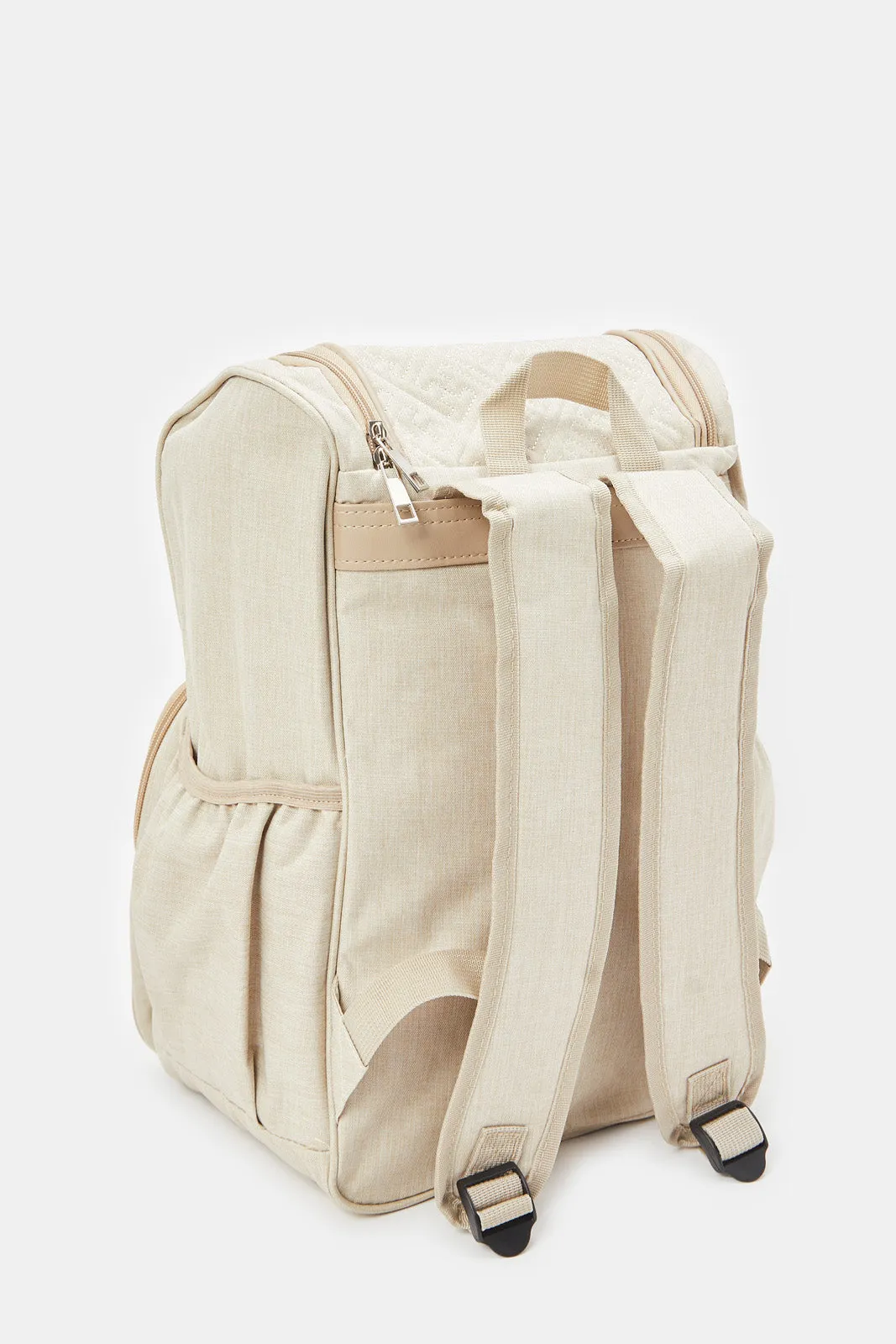 Beige Embellished Diaper Backpack (2 Piece)