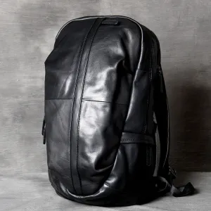 Black Classical Leather Traveling Backpack 8021