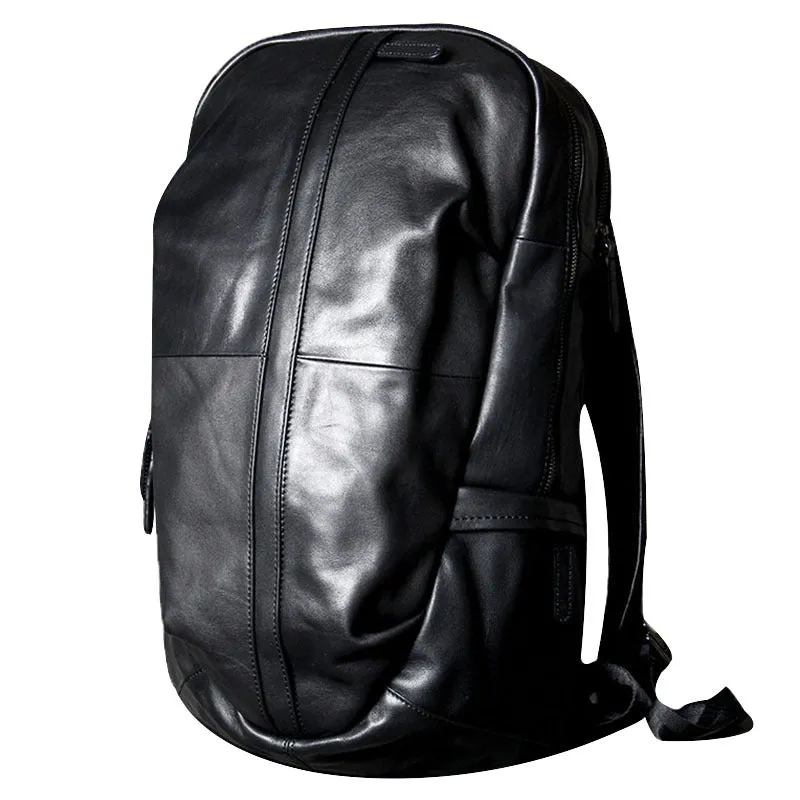 Black Classical Leather Traveling Backpack 8021