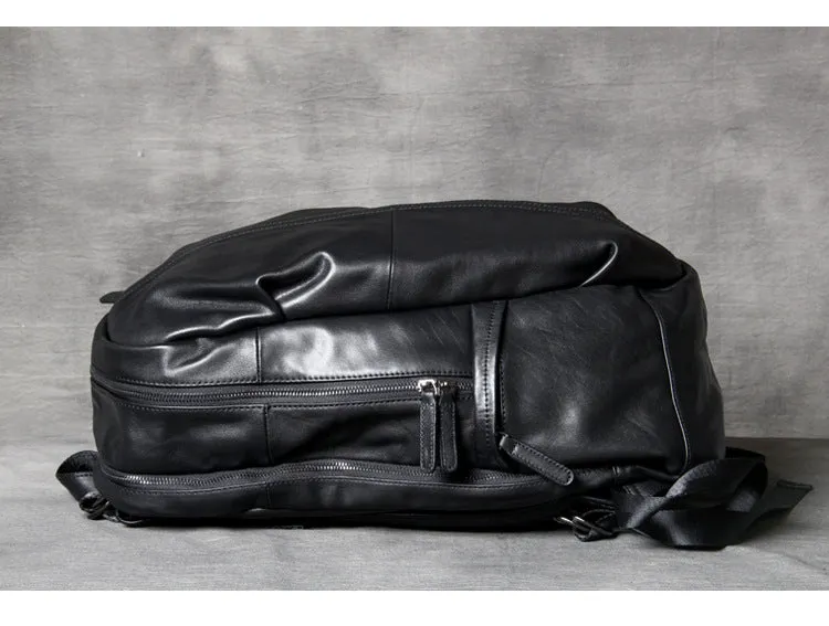 Black Classical Leather Traveling Backpack 8021