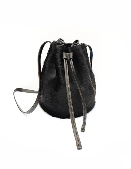 Black Pony Hair Bucket Bag