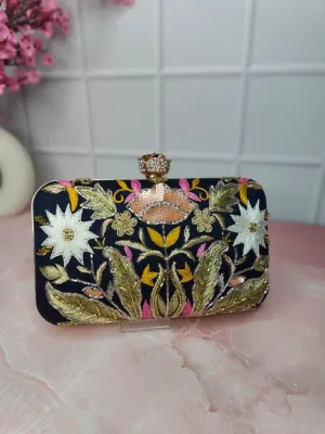 Black Zardosi Box Clutch