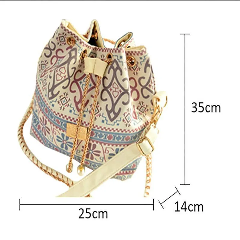 Bohemian Pastel Drawstring Body and Shoulder Bucket Bag