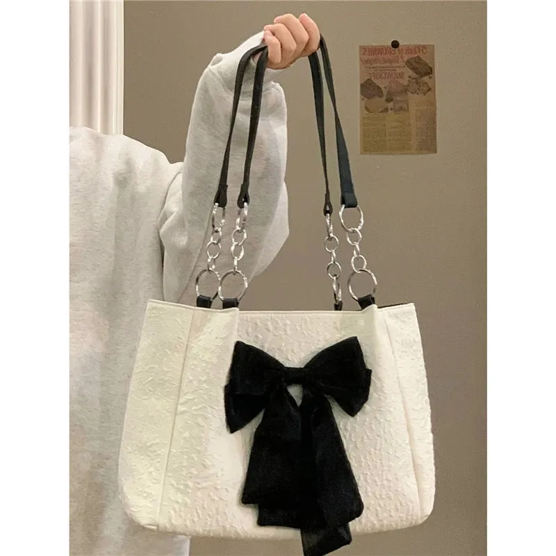 Bow Tote Canvas Shoulder Bag