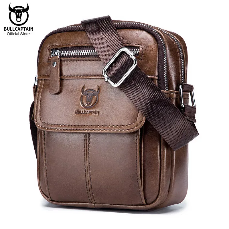 Bullcaptain Casual Men's Shoulder Bags Business Messenger Bag high-Quality Men's Cow Leather Bag's Mini Large Capacity Pocket