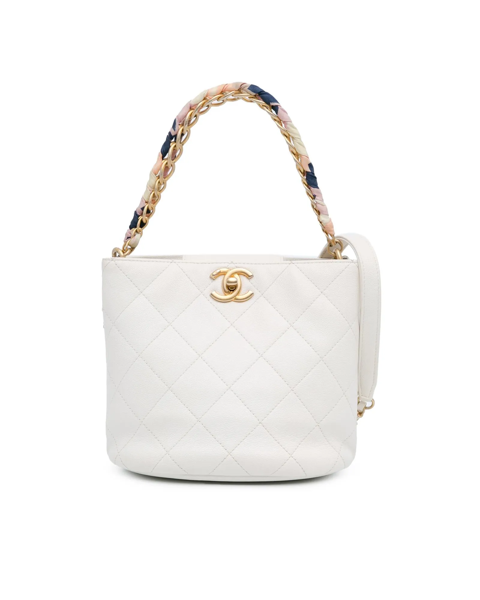 Chanel 19 White Quilted Lambskin Leather Bucket Bag