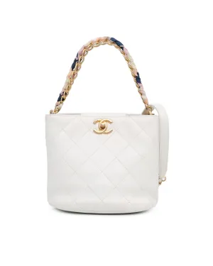 Chanel 19 White Quilted Lambskin Leather Bucket Bag