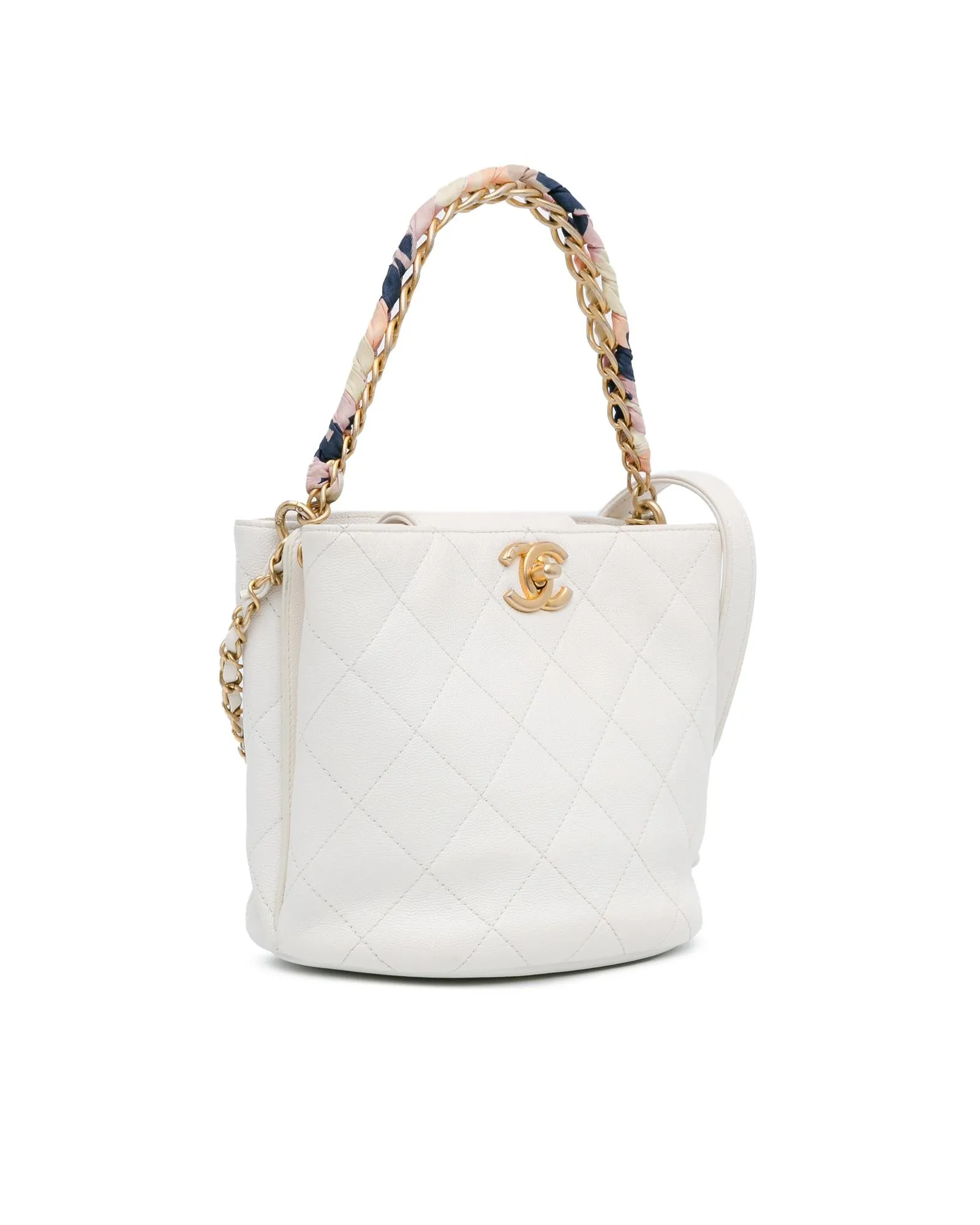 Chanel 19 White Quilted Lambskin Leather Bucket Bag