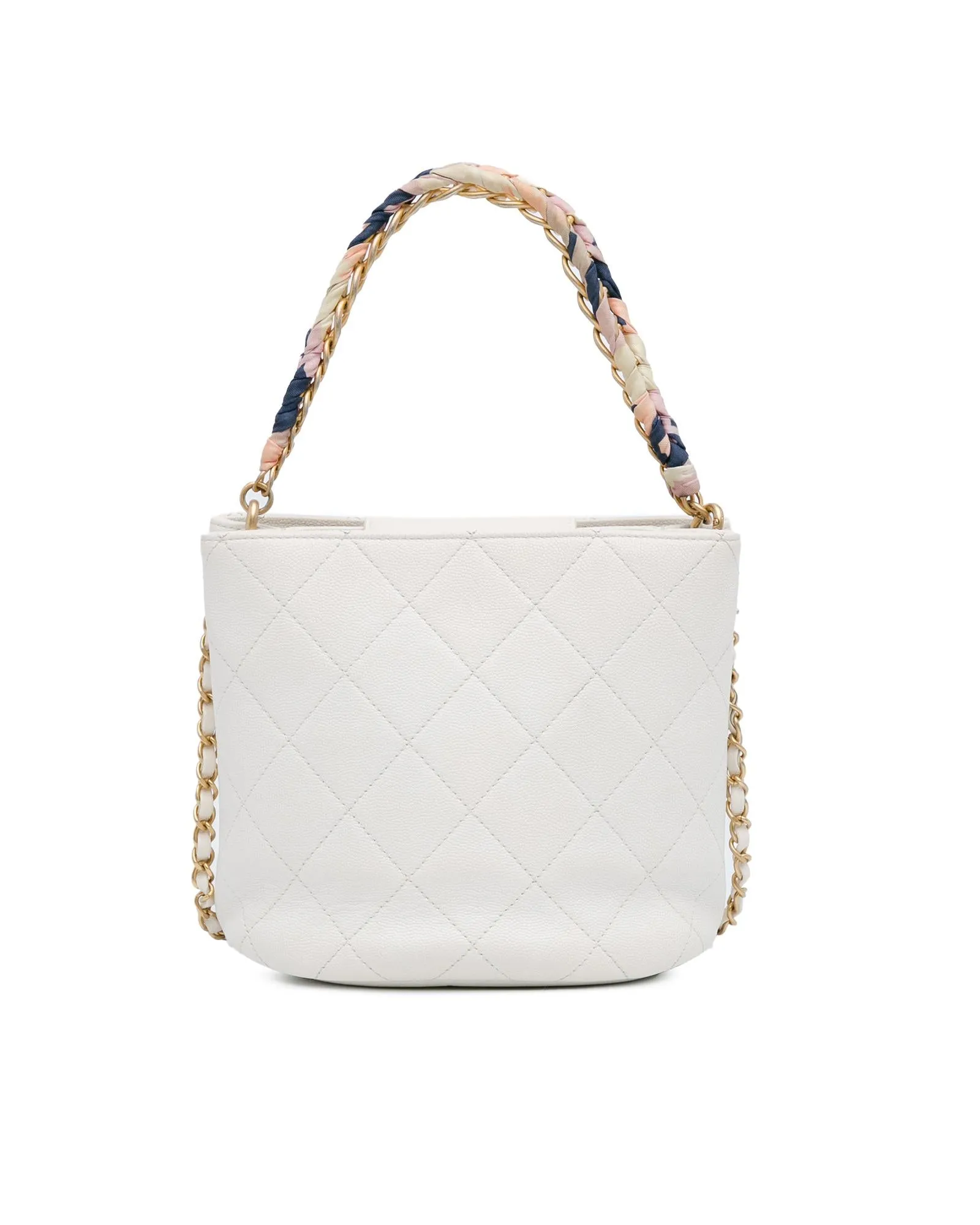 Chanel 19 White Quilted Lambskin Leather Bucket Bag