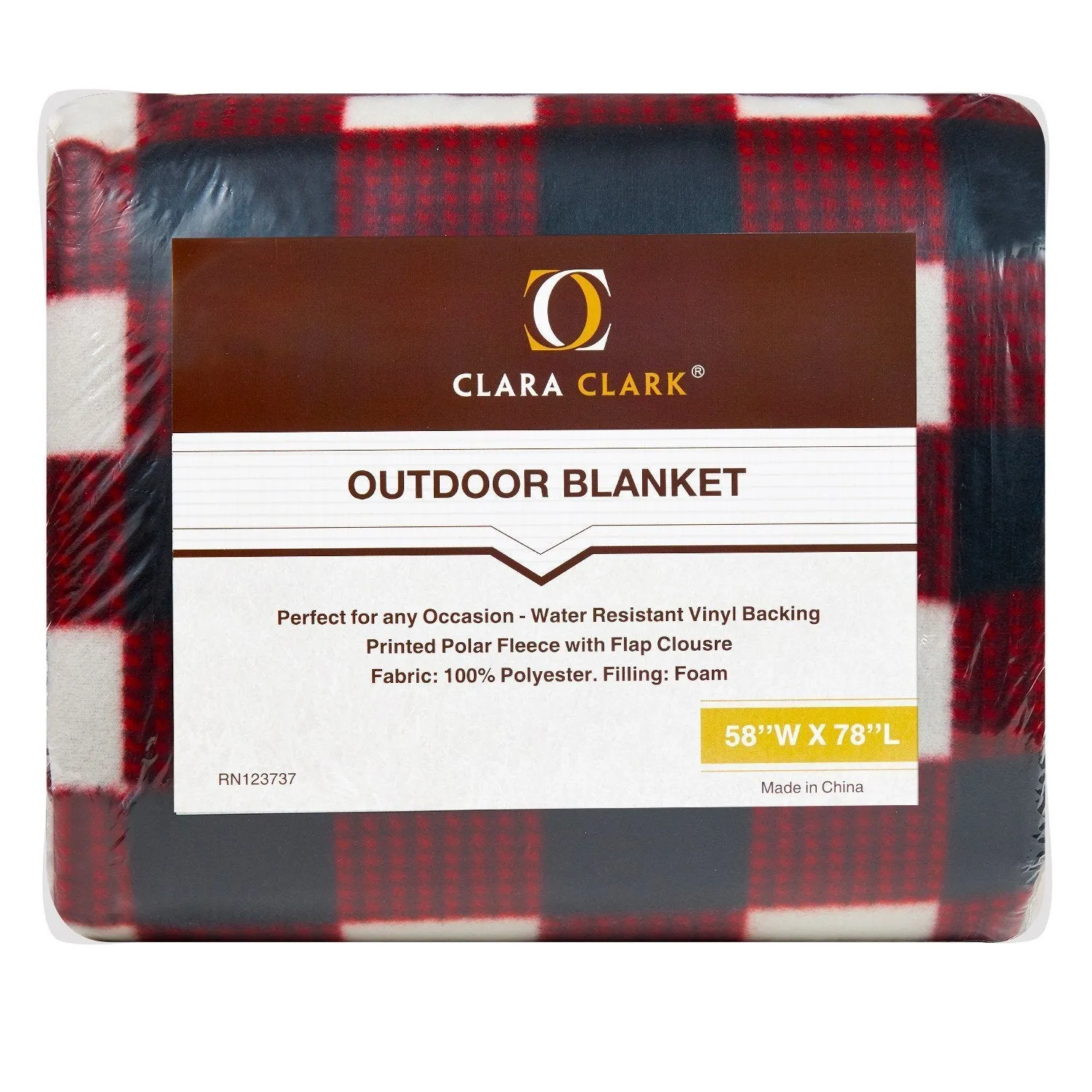 Clara Clark 58&quot; x 78&quot; Camping Beach Picnic Outdoor Blanket, X-Large, Red Plaid