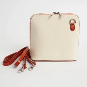 Cream Mini Structured Italian Leather Crossbody Bag