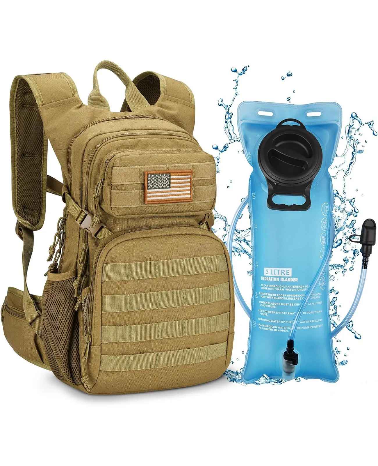 CVLIFE Tactical Hydration Backpack with 3L Water Bladder