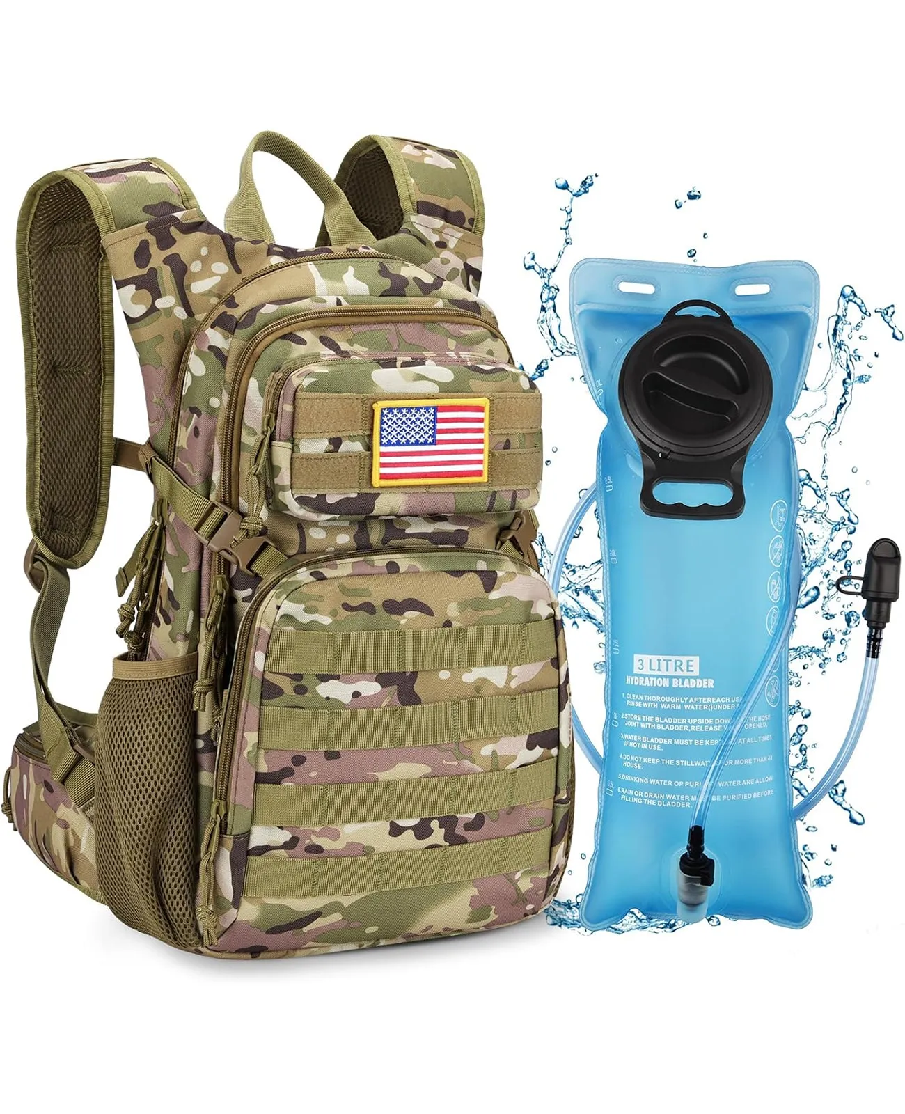 CVLIFE Tactical Hydration Backpack with 3L Water Bladder