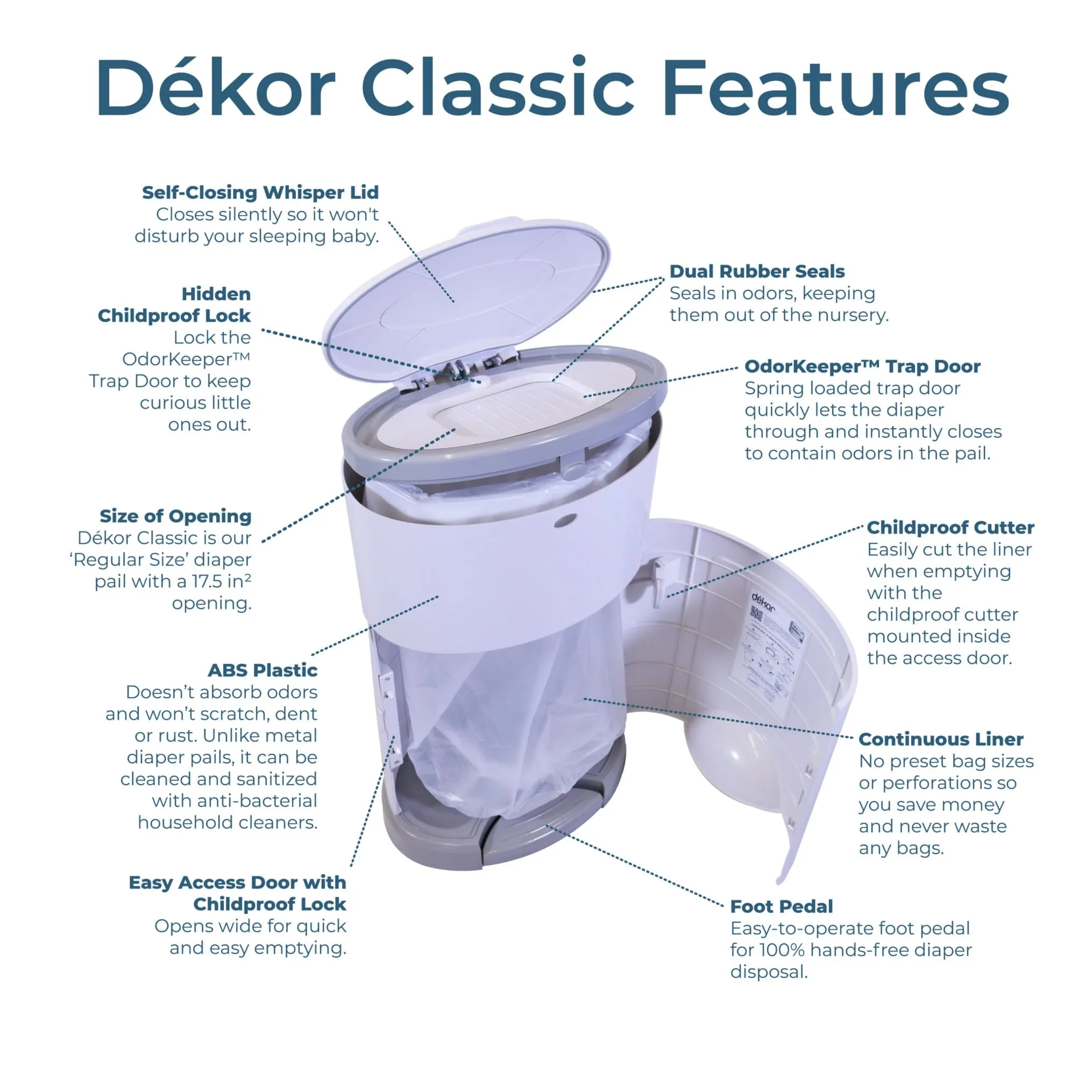 Dekor Classic Diaper Pail with Hands Free Operation