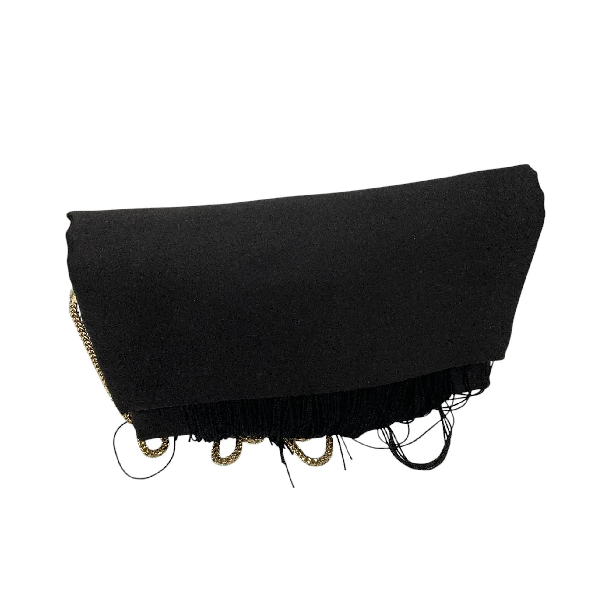 Galvan London Black / Gold Chain Strap Fringe Satin Handbag