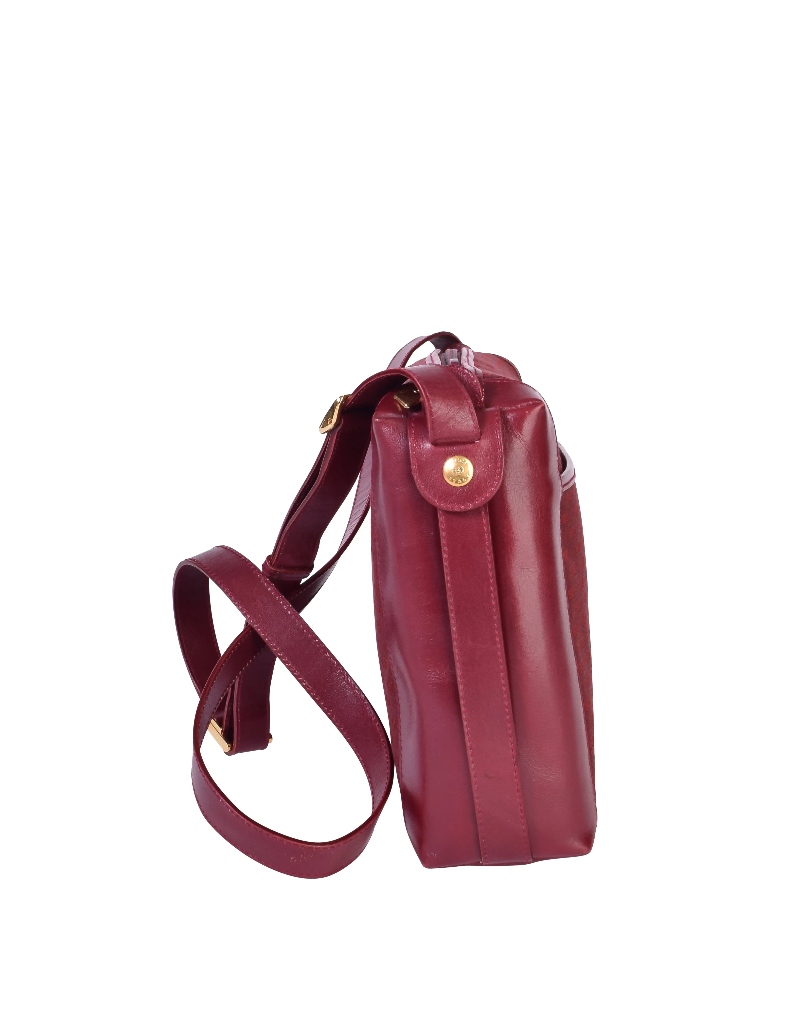 Gucci Vintage Maroon Leather and GG Logo Monogram Fabric Crossbody Bag