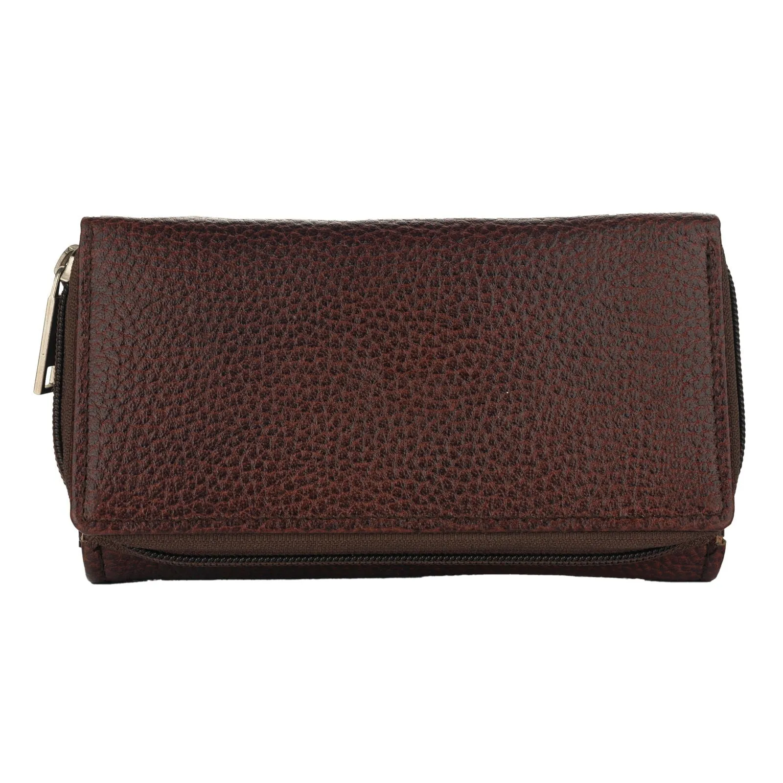 Handcrafted Genuine Leather Wallet For Women - Brown Double Flip Clutch With 6 Compartments