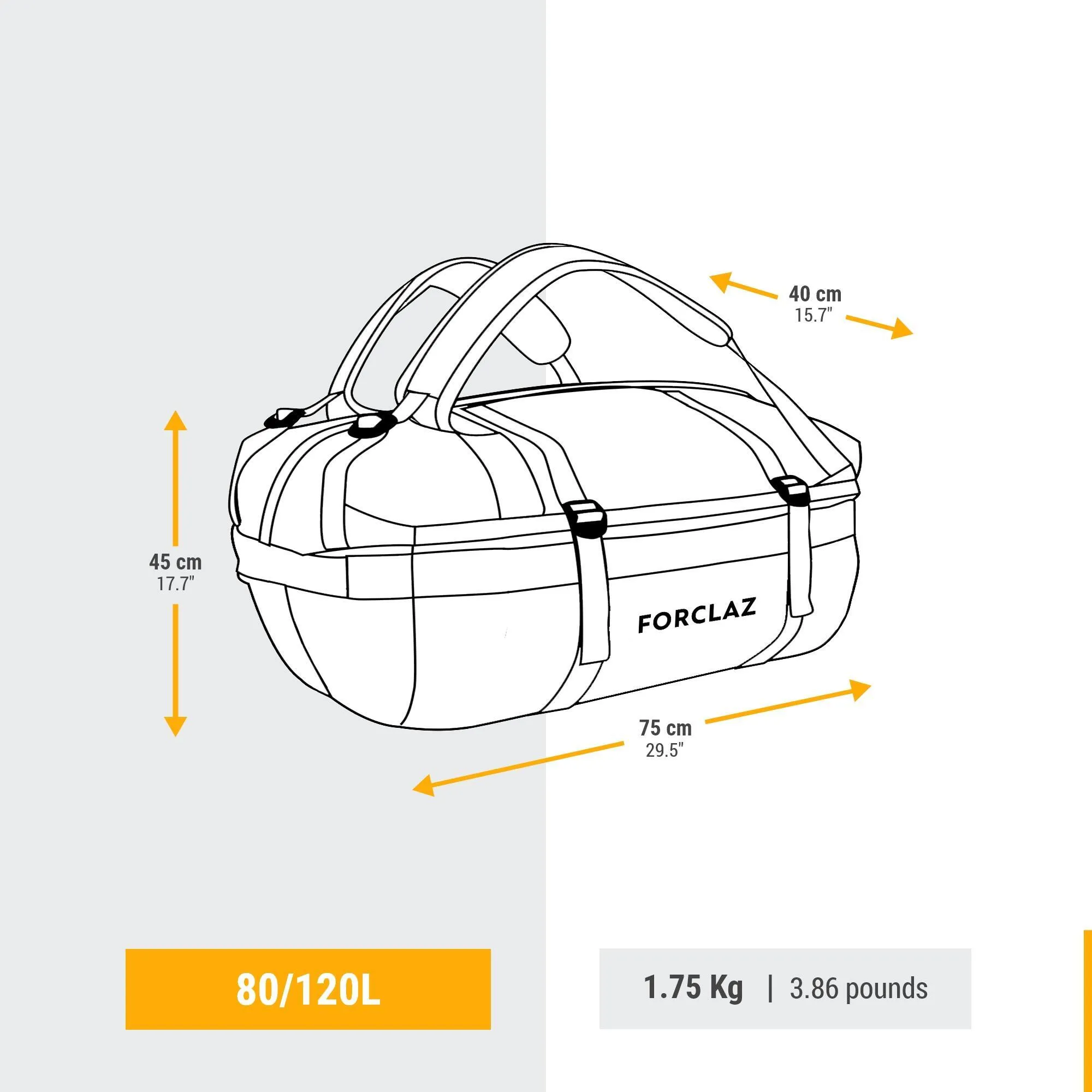 Hiking trunk bag Forclaz Extend 80-120 l, gray khaki/gray carbon