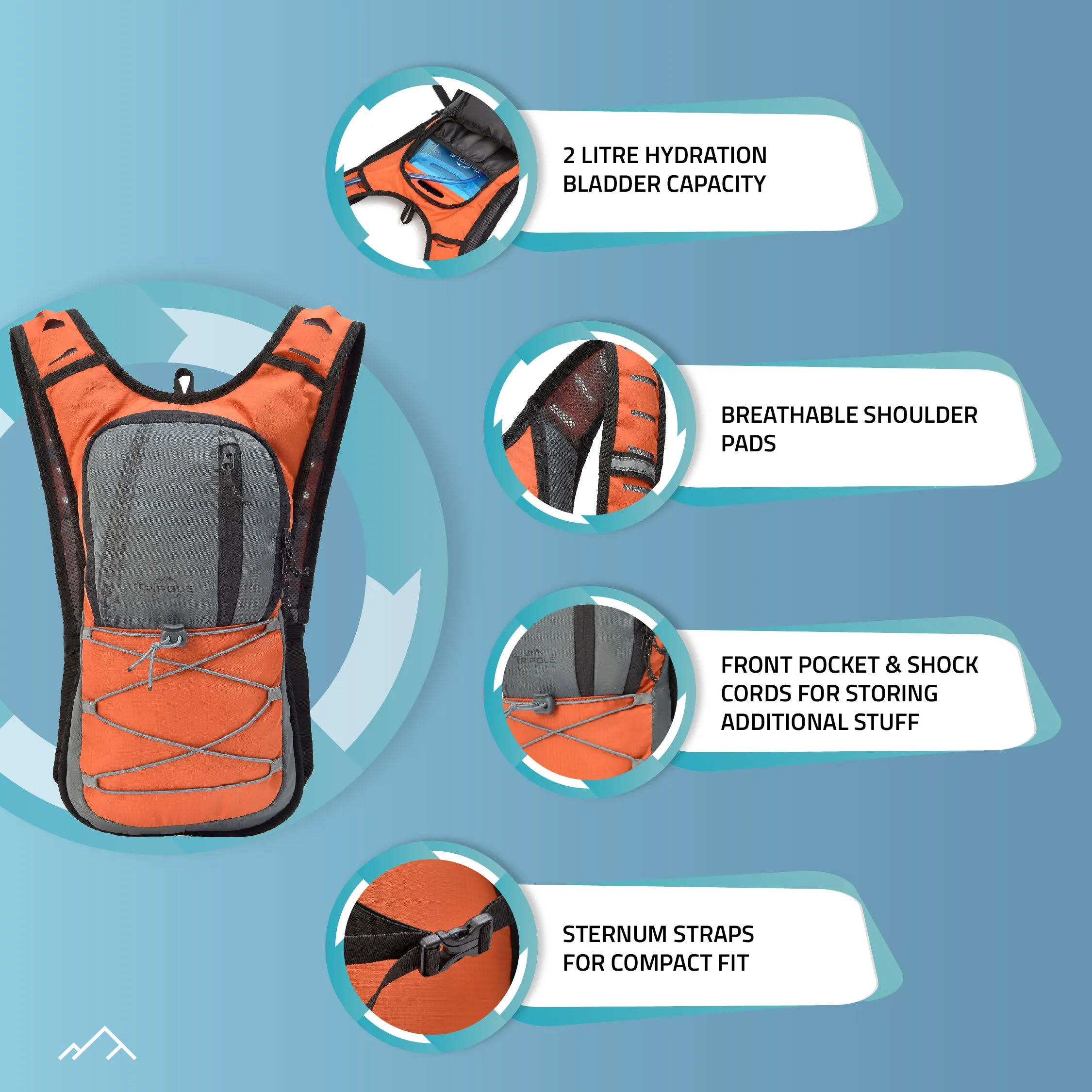 Hydration Backpacks Orange Color 2 litres for Cycling and Trail Running