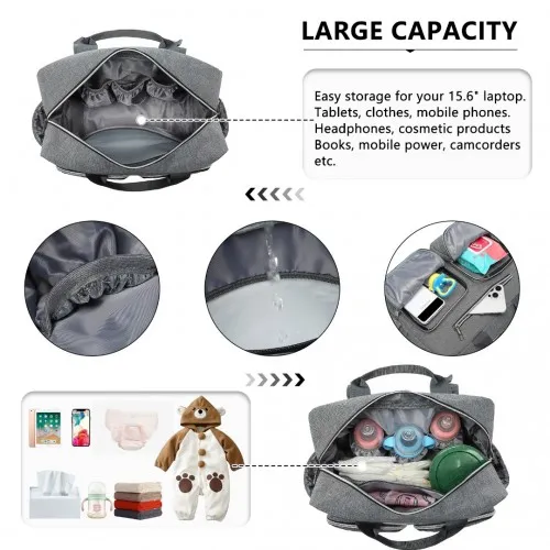 Kono Versatile Diaper Changing Tote Bag with Built-In Changing Mat, Thermal Insulation, Waterproof - Grey