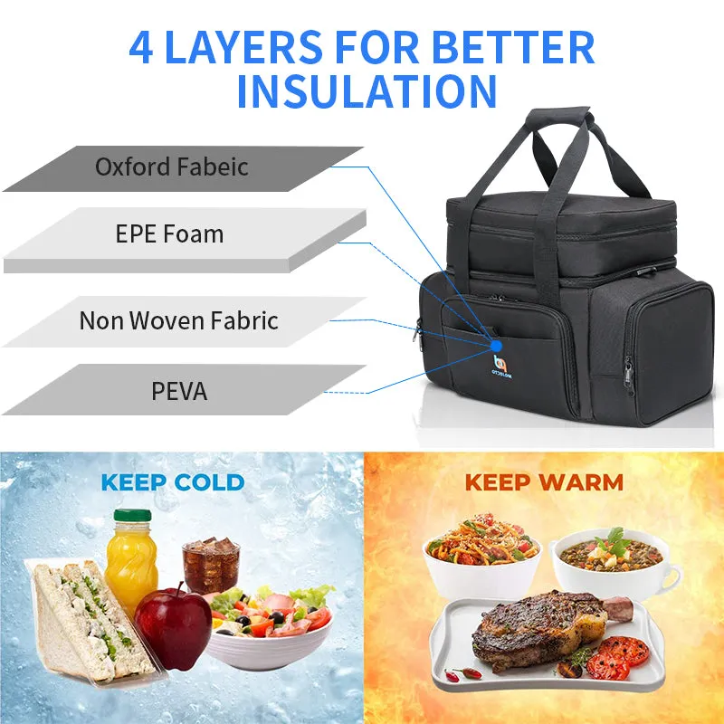 Leakproof Cooler Lunch Bag (16.5x12x9 In). Multiple Insulated Compartments, Heavy Duty Fabric.