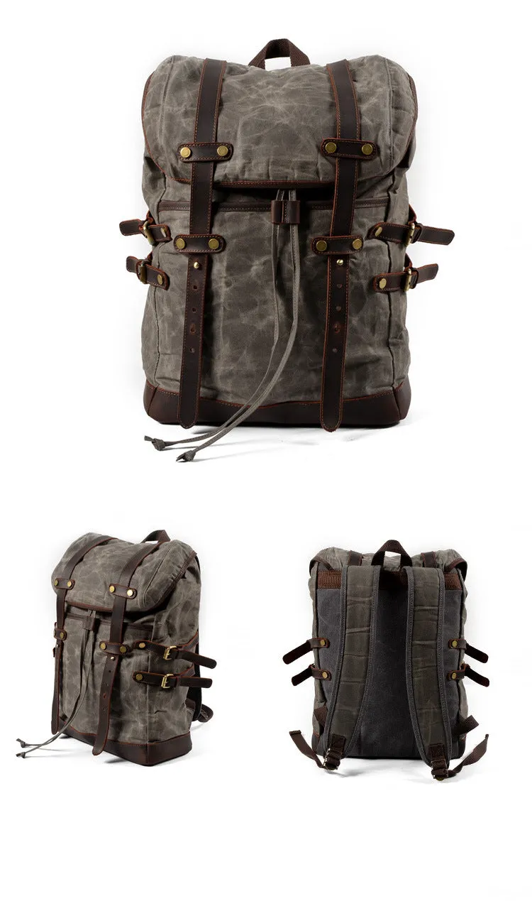 Leisure Leather Canvas Hiking Backpack 9159