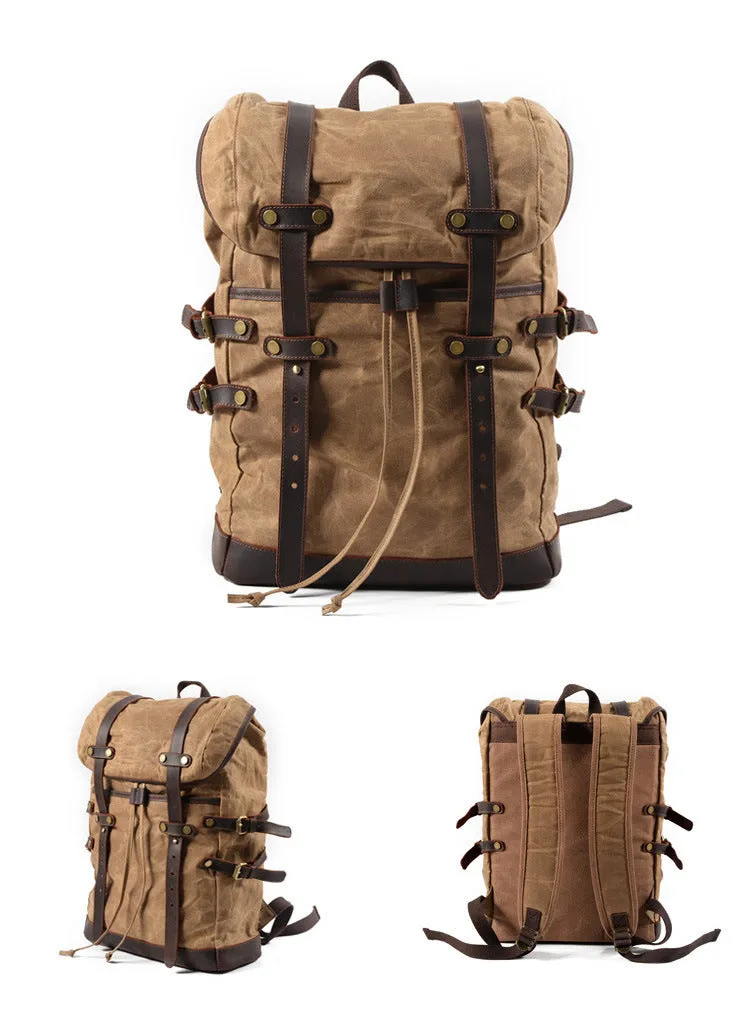 Leisure Leather Canvas Hiking Backpack 9159