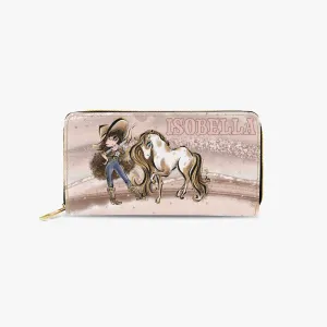 Long Type Zipper Purse, Howdy Cowgirl & Horse, Brunette Curly Hair Brown Eyes, Personalised