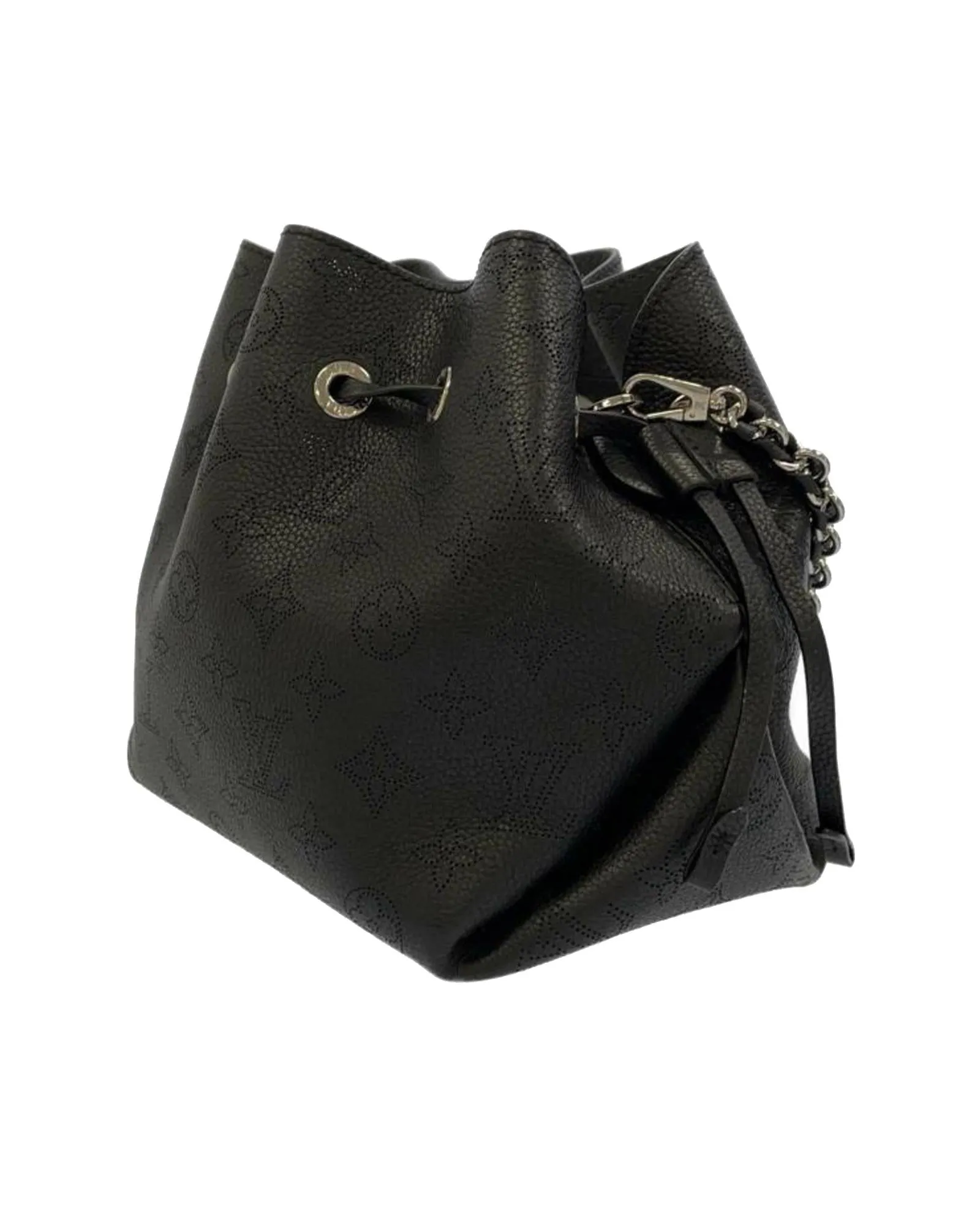 Louis Vuitton Mini Bucket Bag Black Leather Drawstring Chain Strap