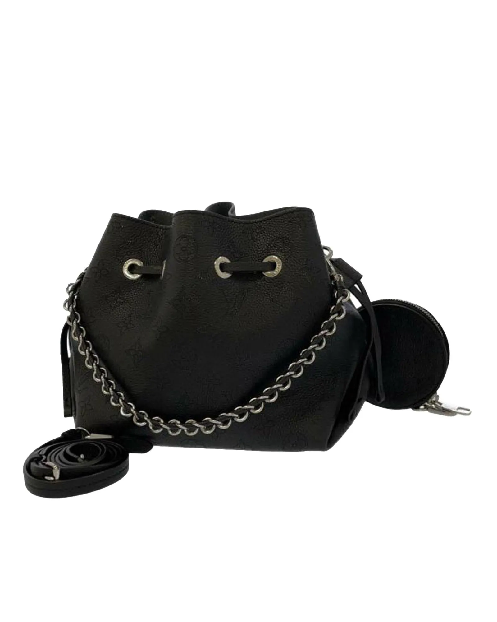 Louis Vuitton Mini Bucket Bag Black Leather Drawstring Chain Strap