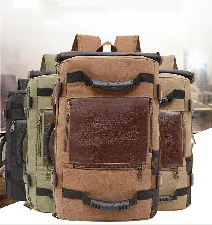 Men Canvas Backpack Huge Travel School Shoulder Computer Backpack Functional Versatile Bags Multifunctional Laptop Bag