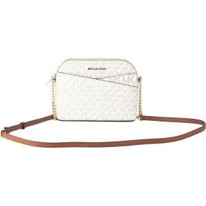 Michael Kors Jet Set Travel Medium Leather X Cross Dome Crossbody Handbag (Vanilla Signature/Gold)