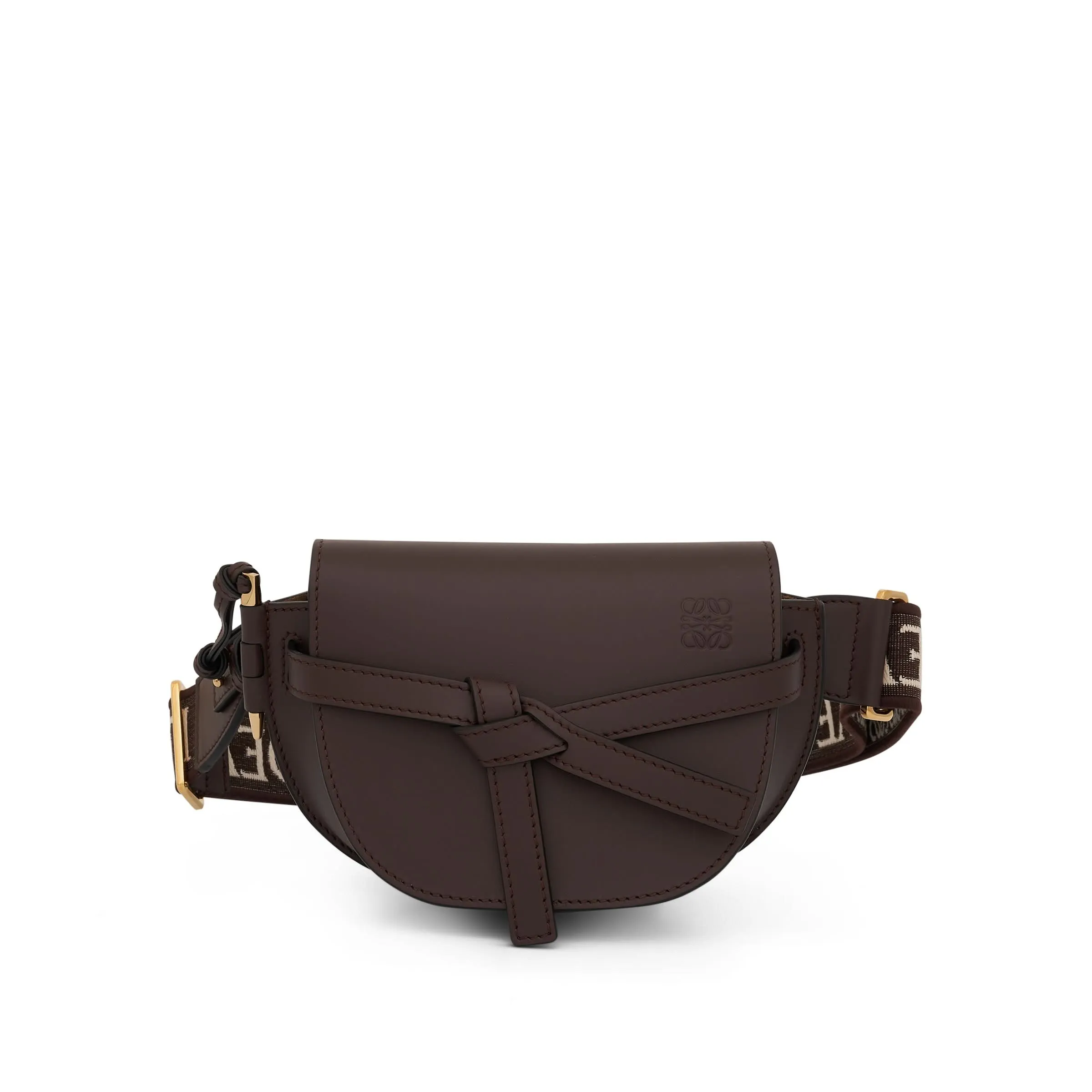 Mini Gate Dual Bag in Soft Calskin and Jacquard Strap in Chocolate