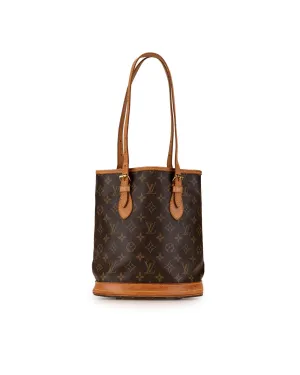 Monogram Canvas Bucket Bag with Leather Trim and Adjustable Straps