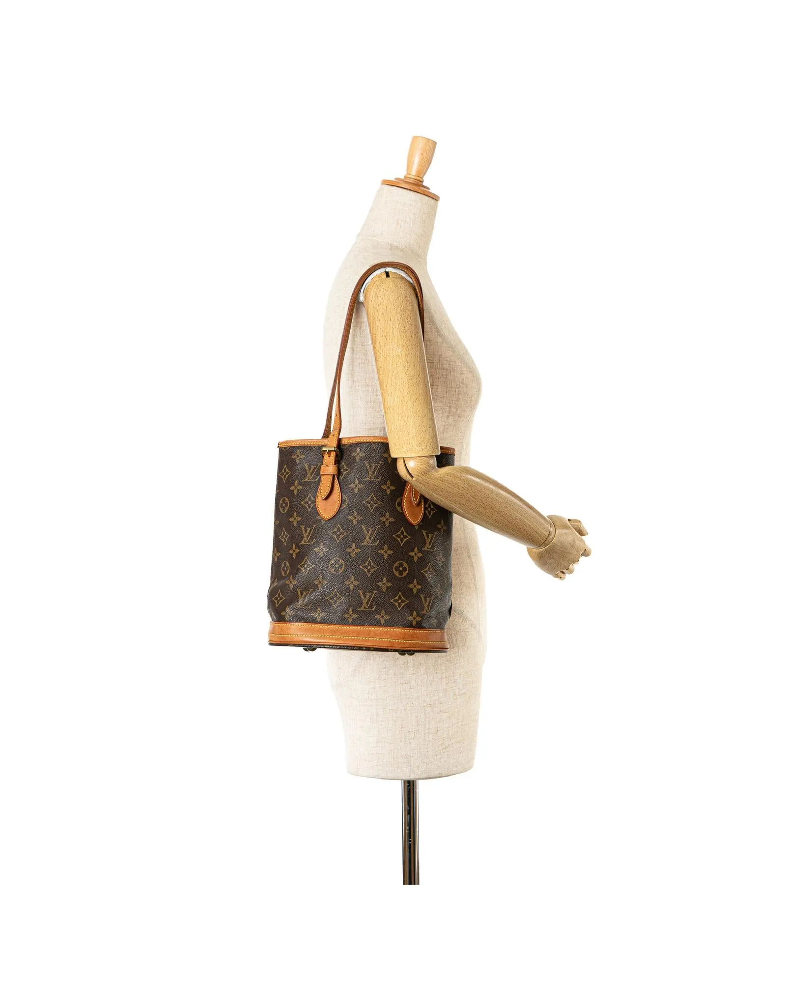 Monogram Canvas Bucket Bag with Leather Trim and Adjustable Straps