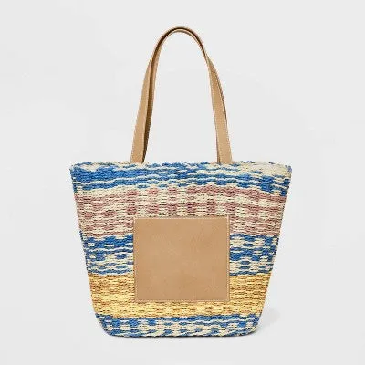 New - Striped Straw Basket Tote Handbag - Universal Thread