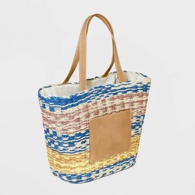 New - Striped Straw Basket Tote Handbag - Universal Thread