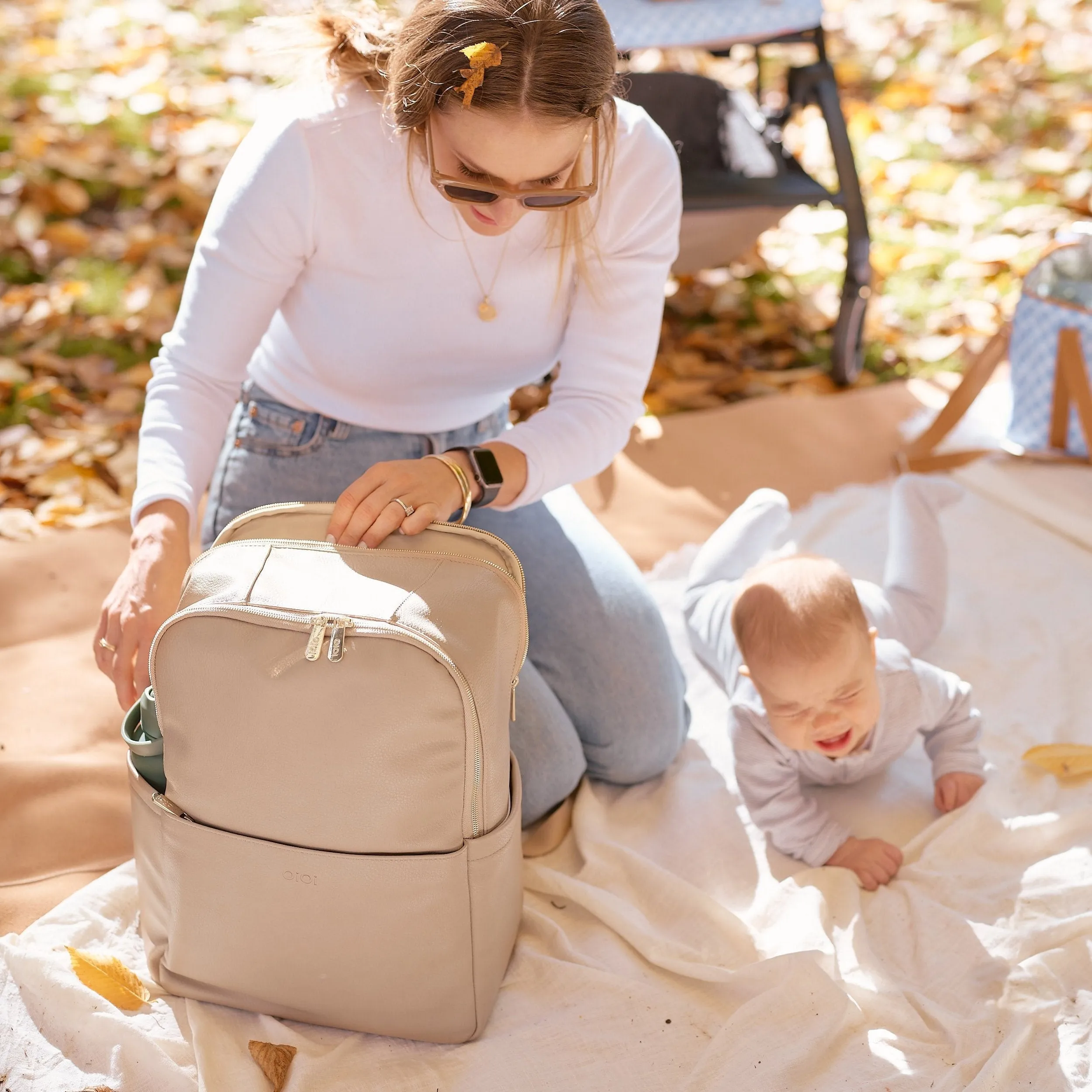 Oioi Multitasker Diaper Backpack - Oat Vegan Leather