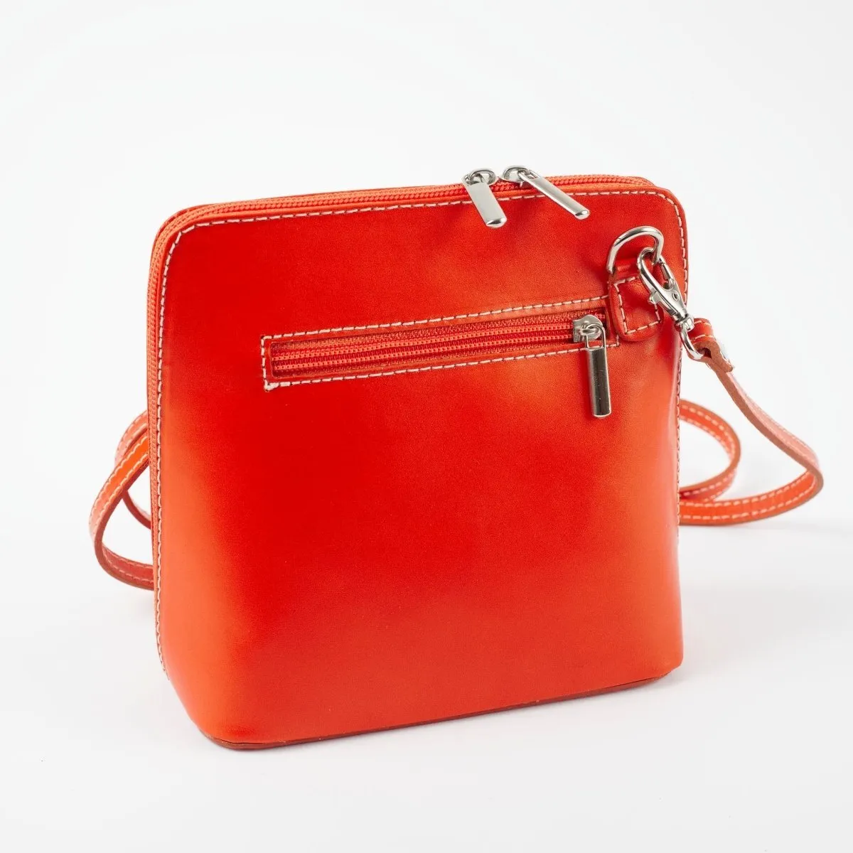 Orange Mini Structured Italian Leather Crossbody Bag